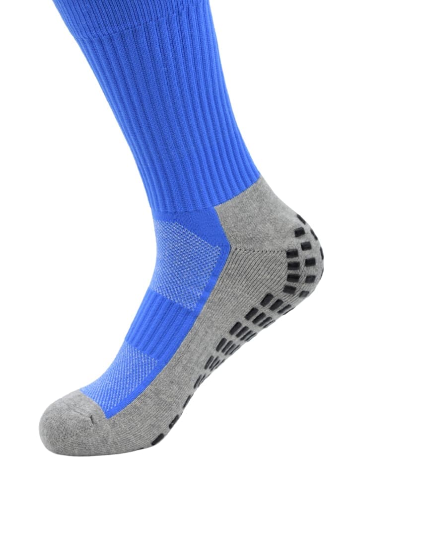 Men & Women’s Anti-Slip Athletic Grip Socks – Blue & Grey Sports Crew Socks hover