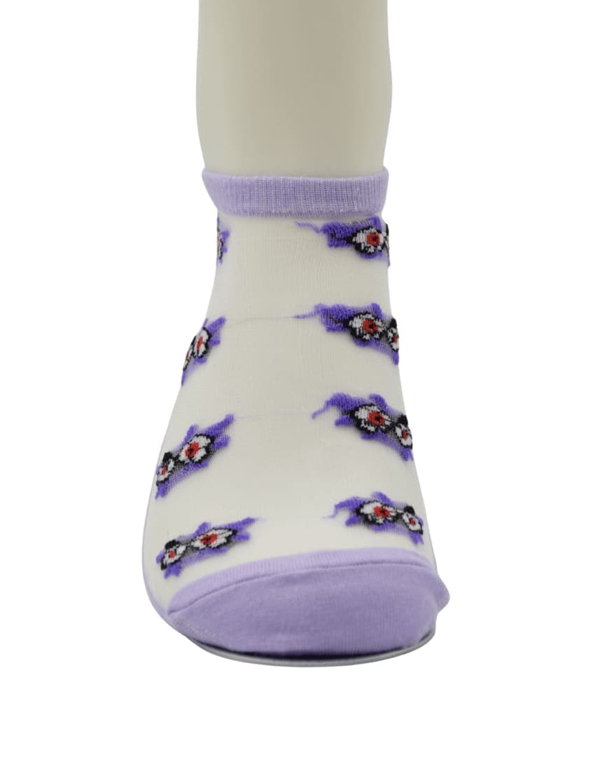 Lavender Sheer Ankle Socks with Floral Embroidery hover