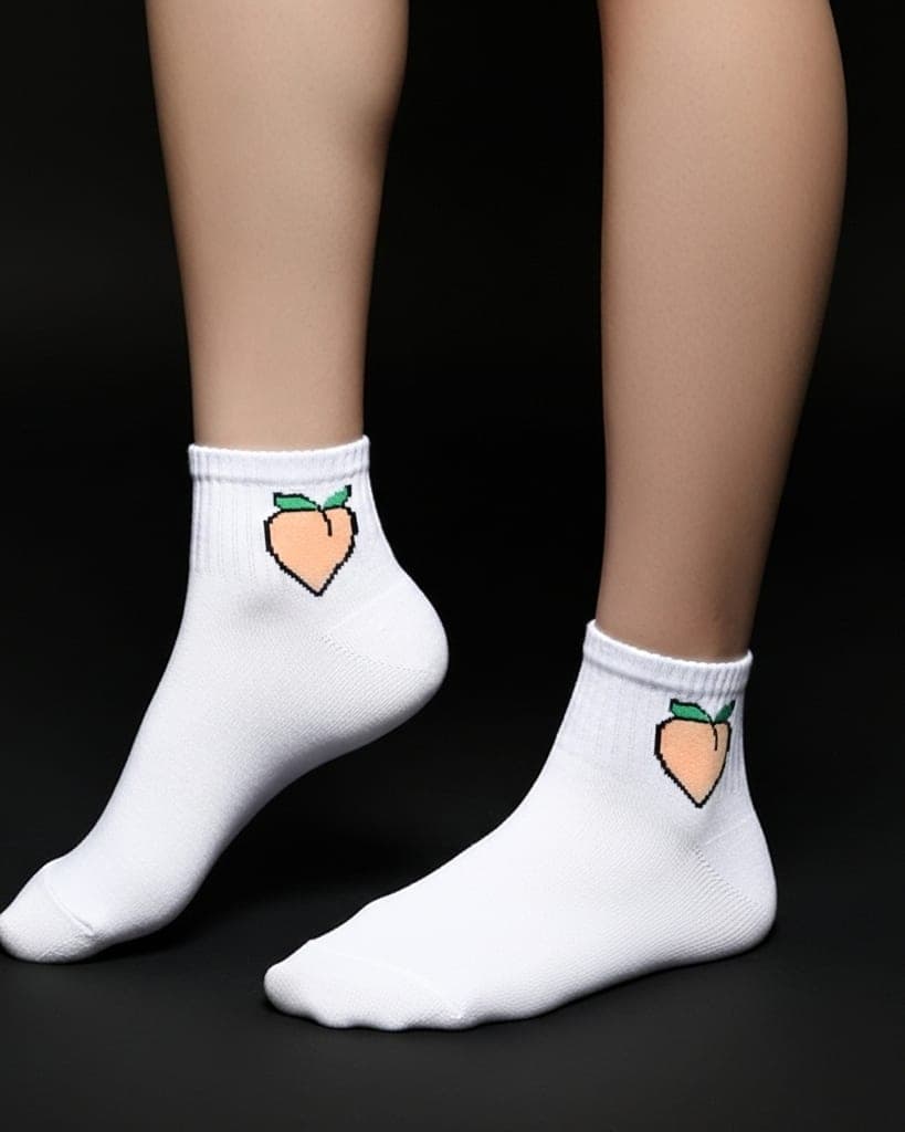 White Ankle Socks with Peach Embroidery – Cute & Trendy Style