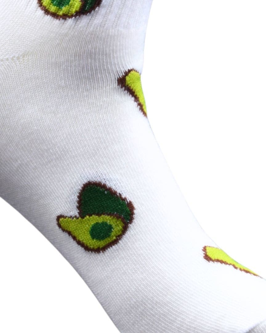 White Ankle Socks with Avocado Pattern – Fun & Comfy Style hover