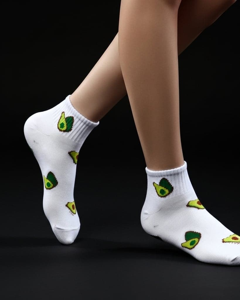 White Ankle Socks with Avocado Pattern – Fun & Comfy Style