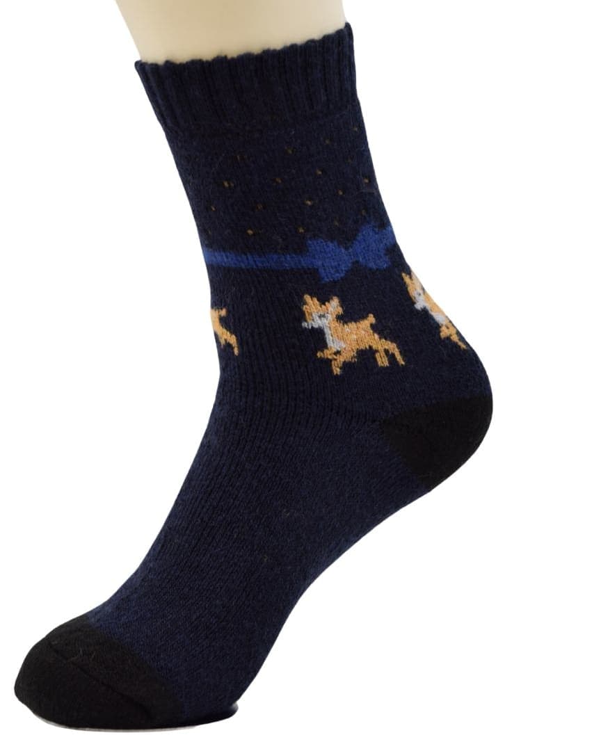 Cozy Winter Reindeer Socks – Navy Blue Crew Length hover