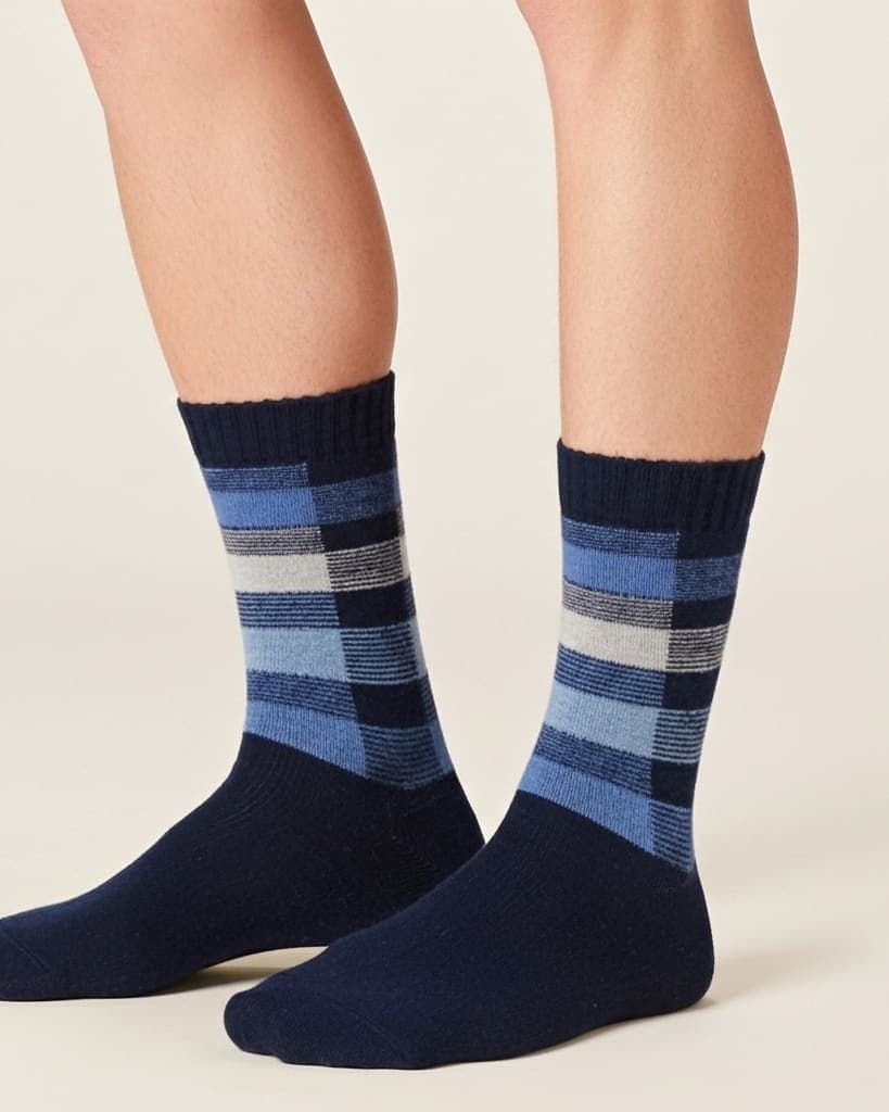 Blue Checkered Woolen Crew Socks – Warmth with Style