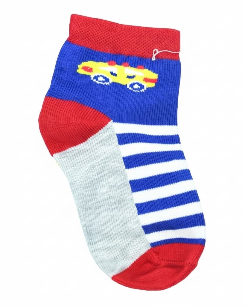 Kids Car Design Ankle Socks – Blue, Red & Grey | Fun Cotton Comfort hover