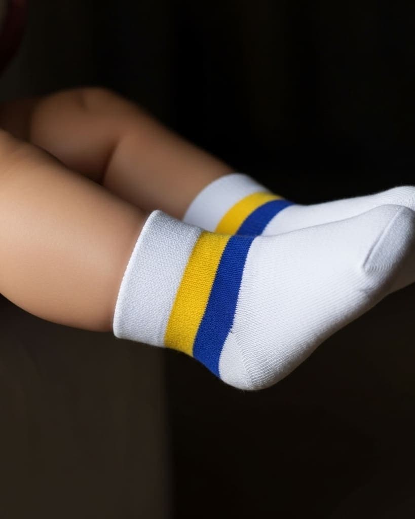 Classic White Ankle Socks with Yellow & Blue Stripes hover