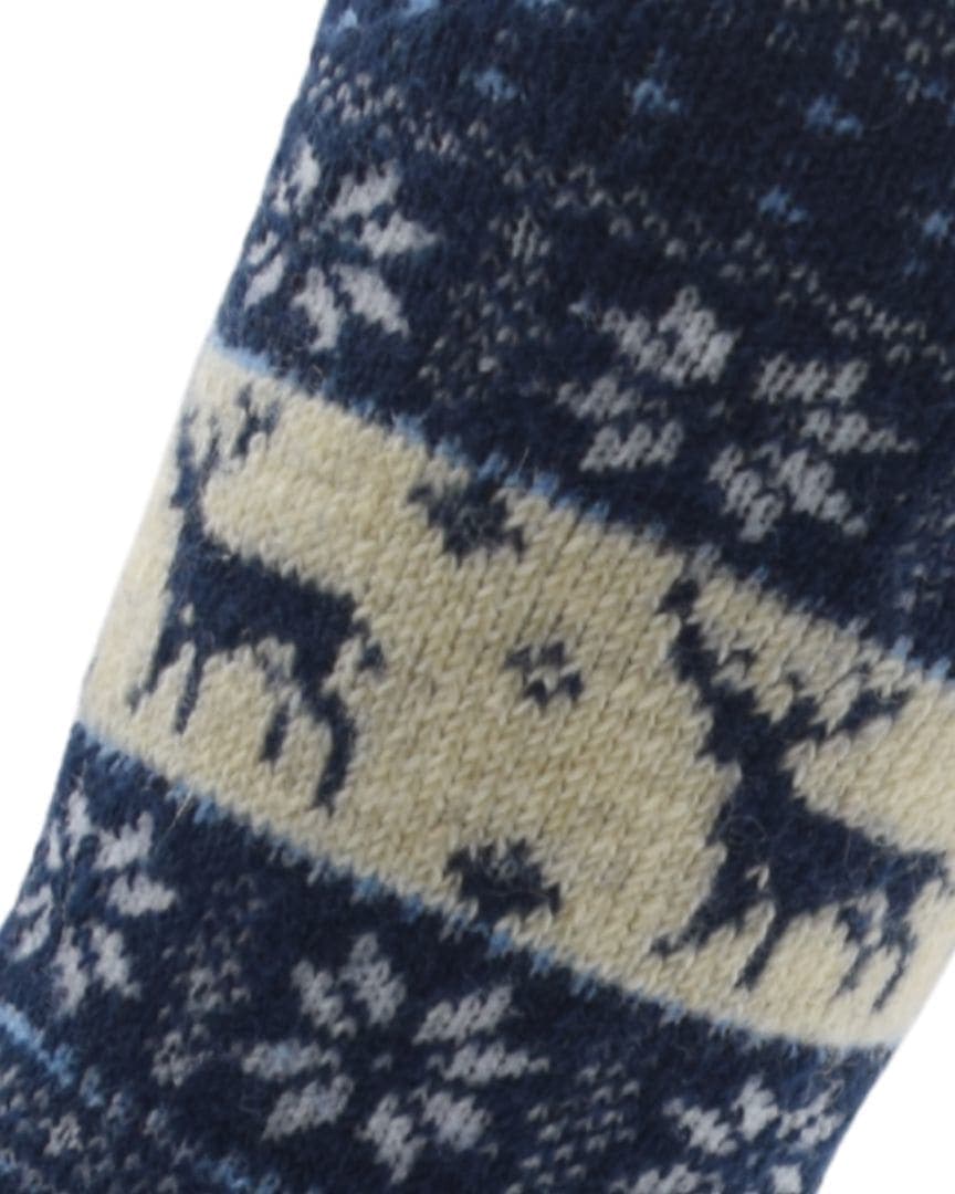 Woolen Winter Socks – Blue & Cream | Cozy Reindeer & Snowflake Design hover