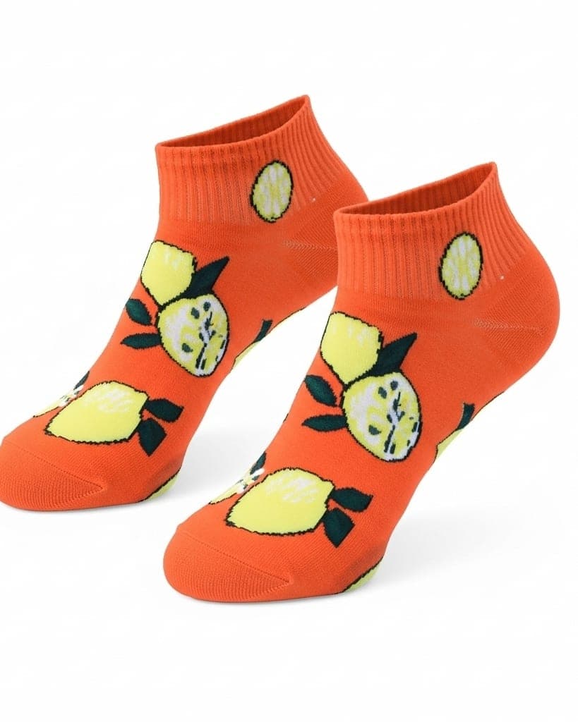Orange Ankle Socks with Lemon – Fun Fruit Design, Soft Cotton Blend hover