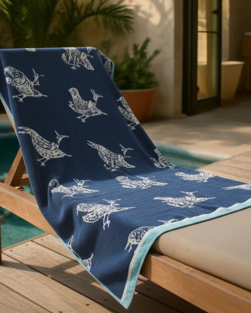 Quick Dry Cotton Blue Bath Towel with White Bird – 545 GSM, Large Size (130×70 cm) Soft & Super Absorbent