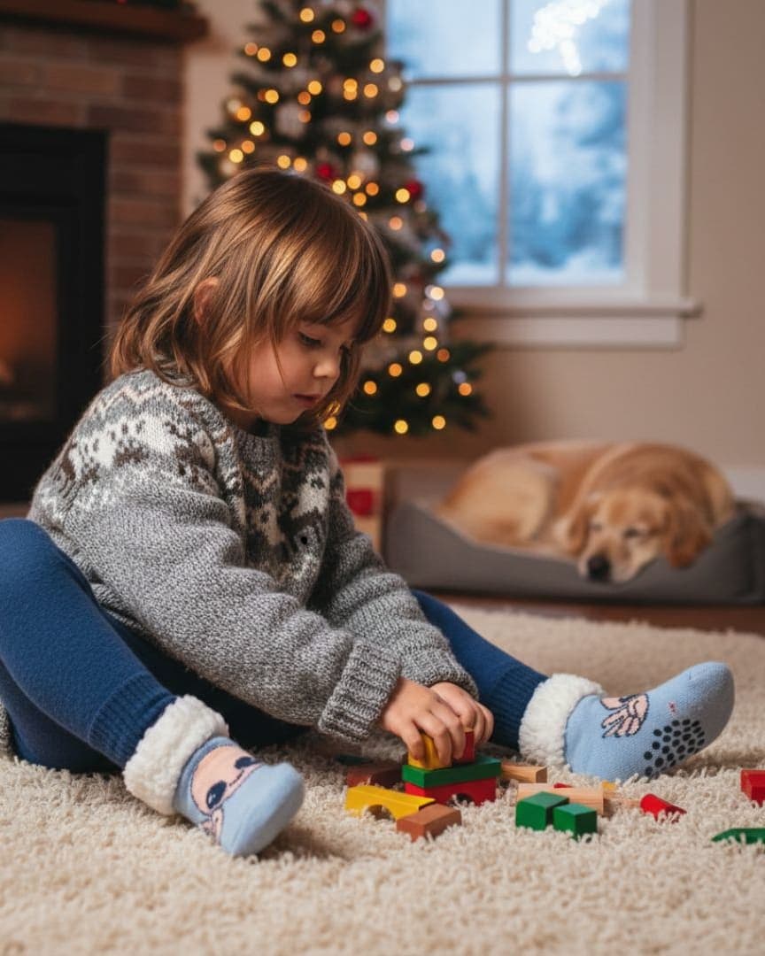 Blue Kids Winter Socks with Cute Face Design & Soft Fur Cuff (3–4 Years) hover