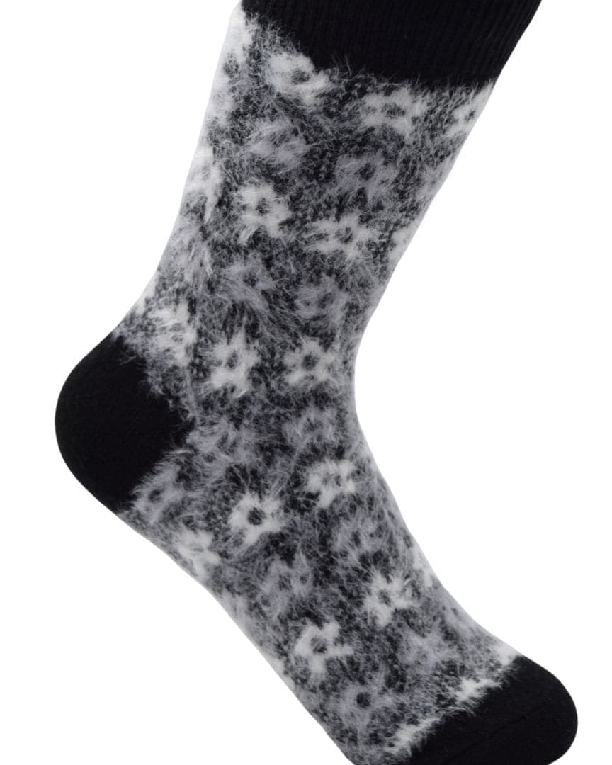 Black & Grey Floral Woolen Thermal Socks | Ultra Soft Fleece-Lined Winter Warm Socks hover