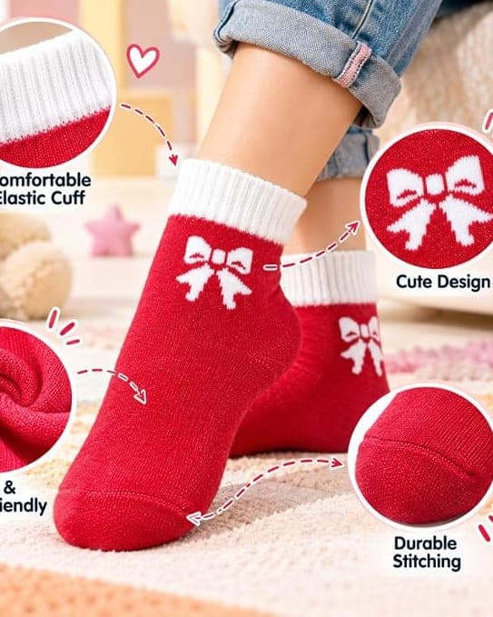 Girls Woollen Winter Socks with Bow Design hover