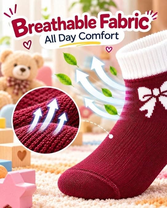 Girls Woollen Winter Socks with Bow Design, Warm Ankle Socks