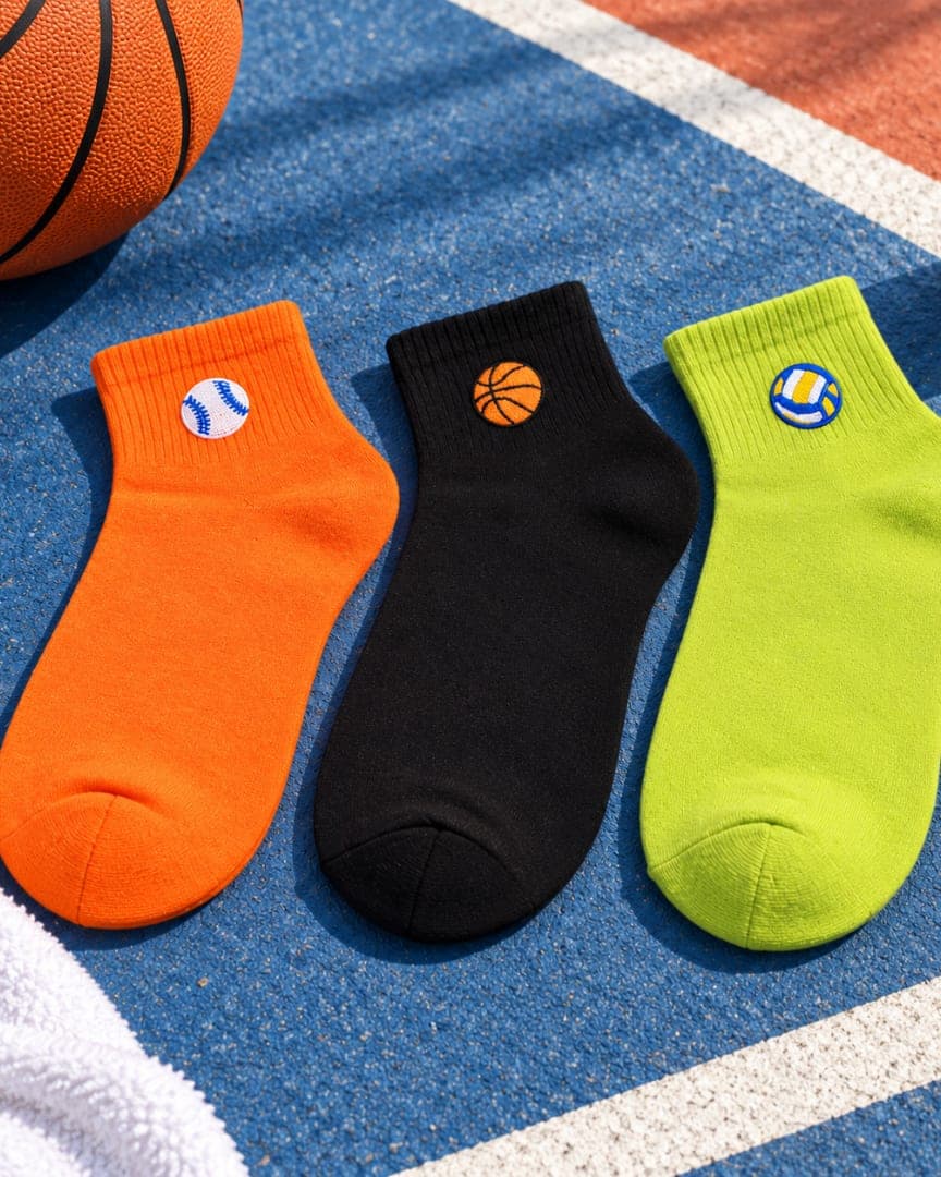Unisex Cotton Ankle Sports Socks Pack of 3, Embroidered Sports Design Socks for Men & Women