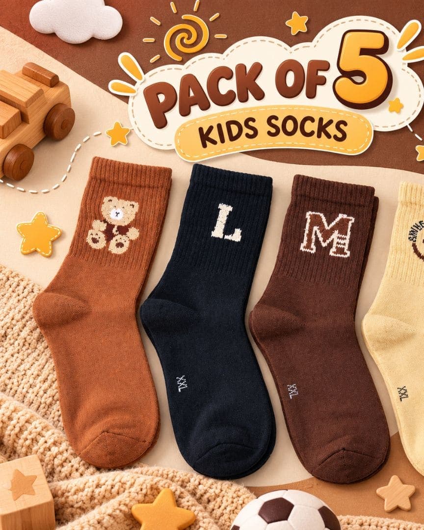 Kids Cotton Crew Socks Pack of 4 Pairs, Unisex Socks for Boys & Girls
