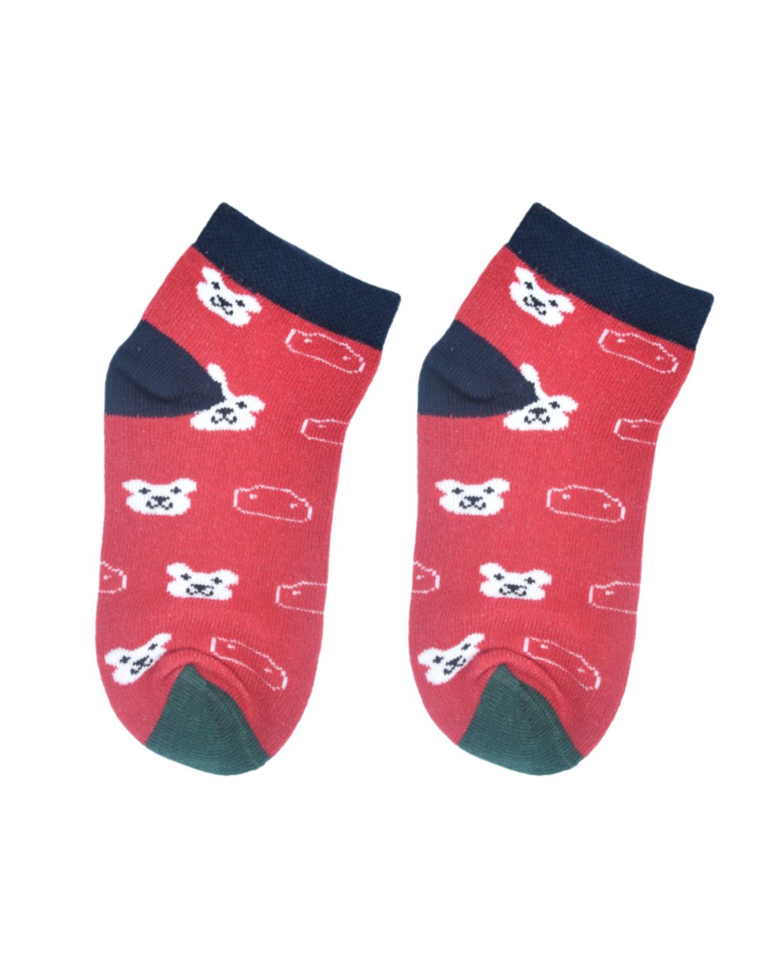 Kids Cute Bear Pattern Ankle Socks – Red | Soft Cotton Comfort