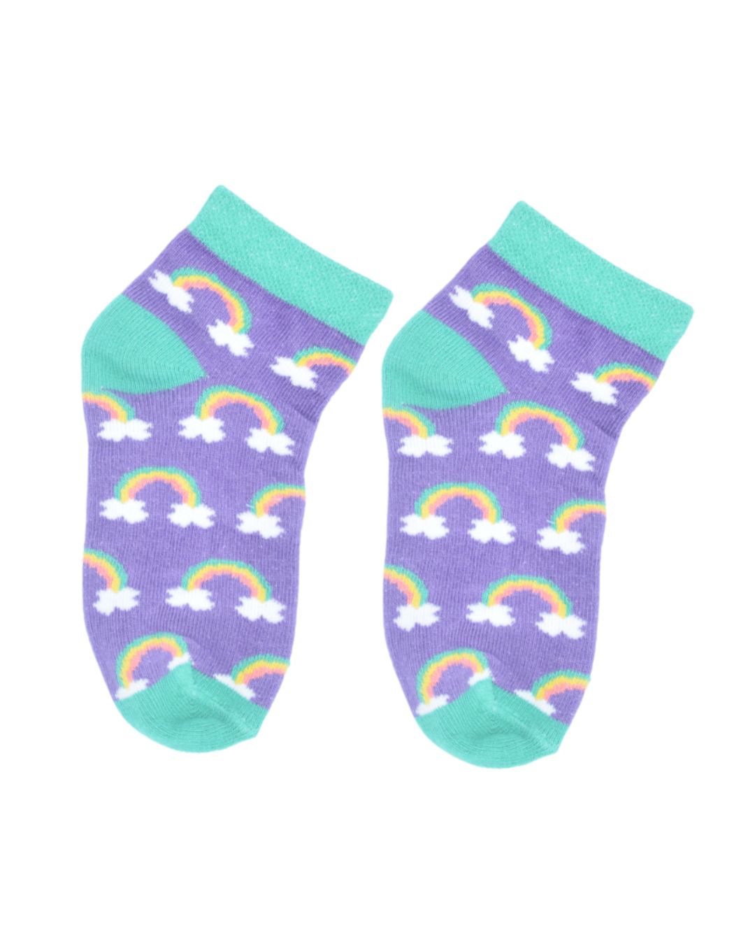 Kids Rainbow Ankle Socks – Purple & Green | Soft Cotton Fun Wear