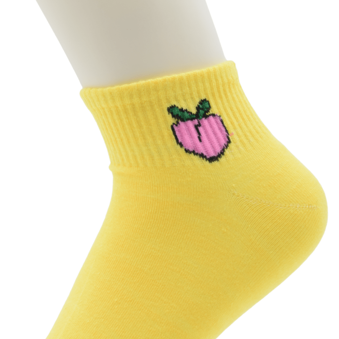 Yellow Peach Ankle Socks – Cute Fruit Design