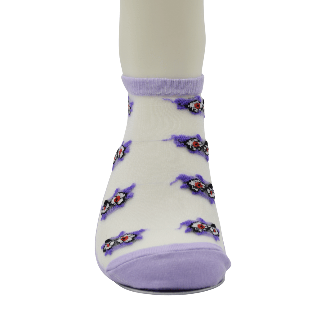 Lavender Sheer Ankle Socks with Floral Embroidery