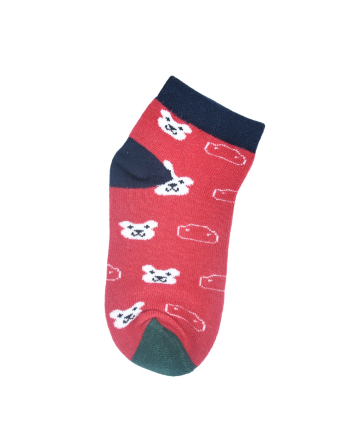 Kids Cute Bear Pattern Ankle Socks – Red | Soft Cotton Comfort