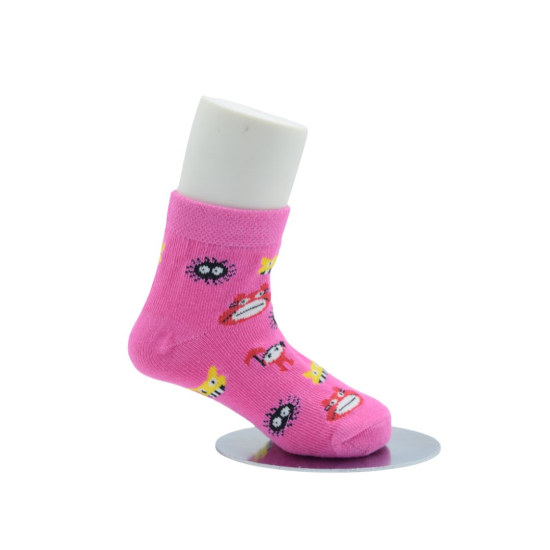 Bright Pink Cartoon Baby Crew Socks – Fun Character Print