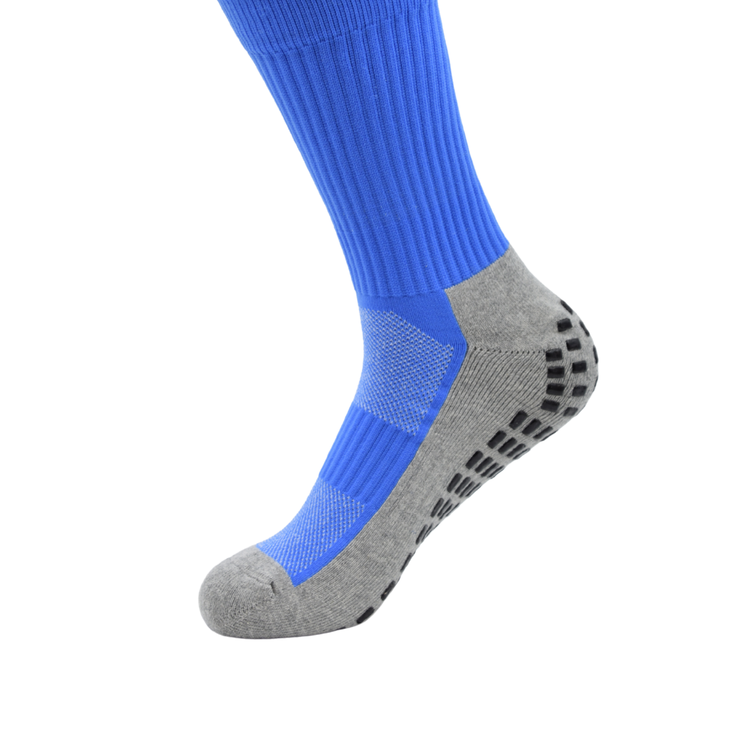 Men & Women’s Anti-Slip Athletic Grip Socks – Blue & Grey Sports Crew Socks