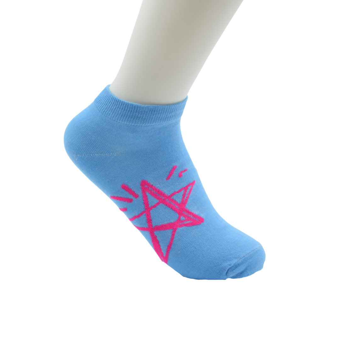 Blue Ankle Socks with Pink Star Design – Soft & Stylish Casual Wear