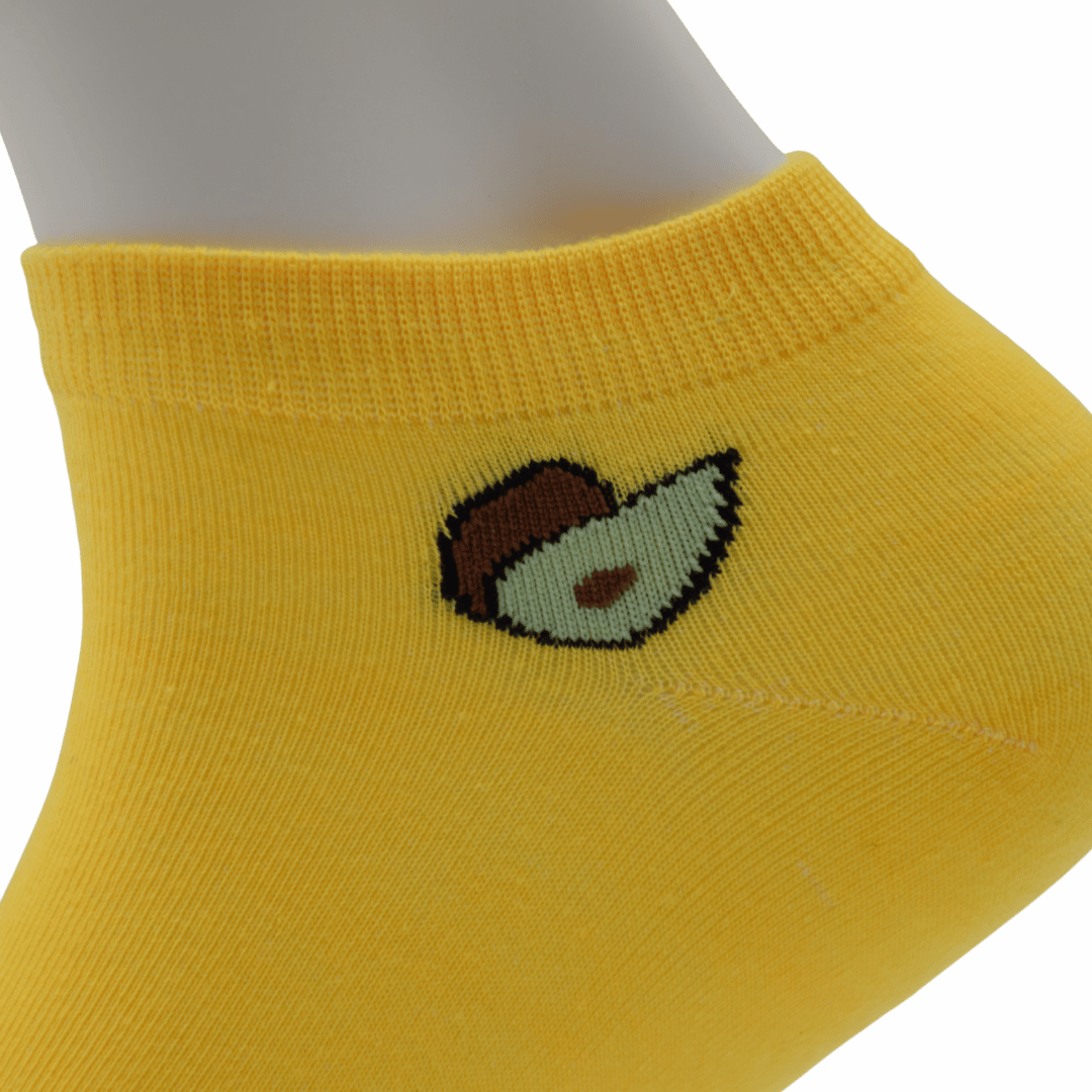 Yellow Ankle Socks with Avocado Design
