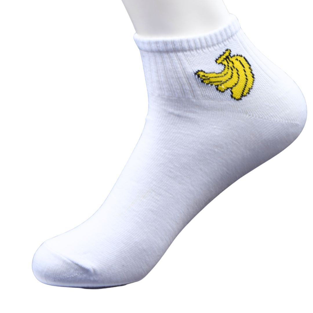 White Ankle Socks with Banana Embroidery – Fun & Casual Style