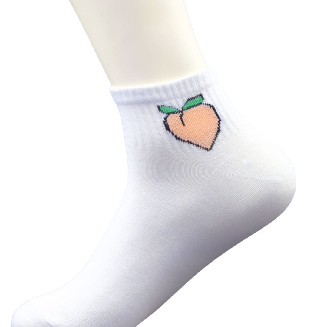 White Ankle Socks with Peach Embroidery – Cute & Trendy Style