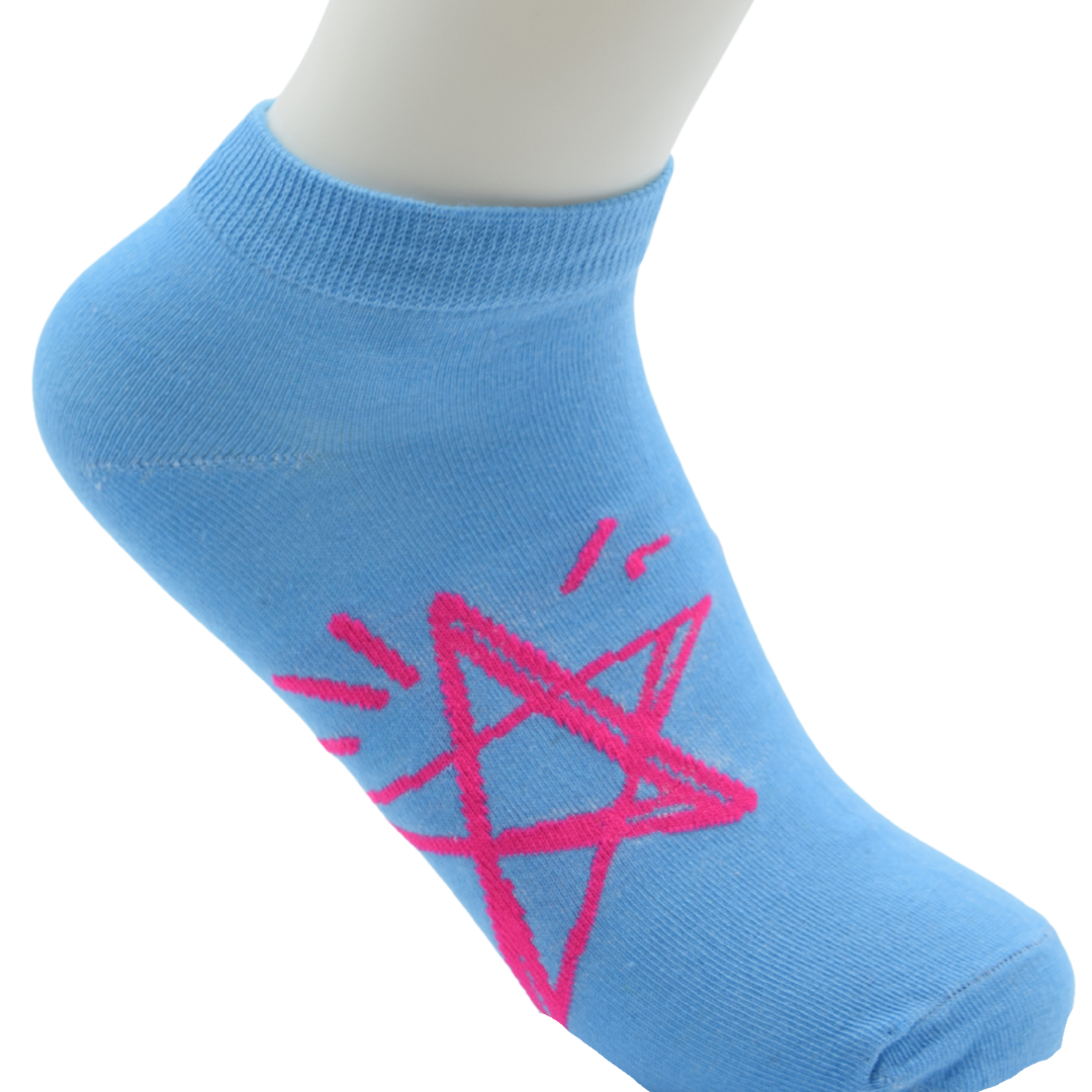 Blue Ankle Socks with Pink Star Design – Soft & Stylish Casual Wear