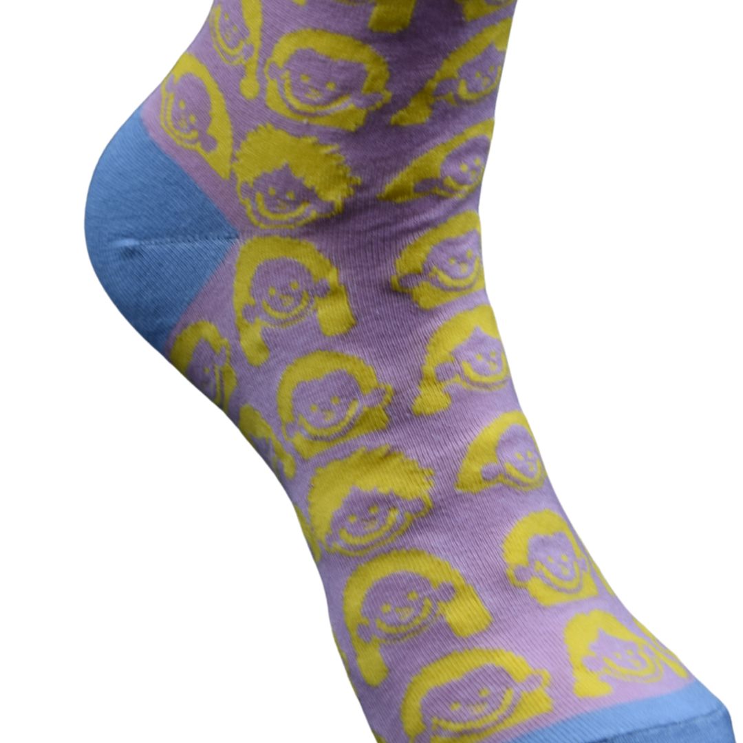 Pastel Pattern Crew Socks – Lavender & Yellow with Blue Accents