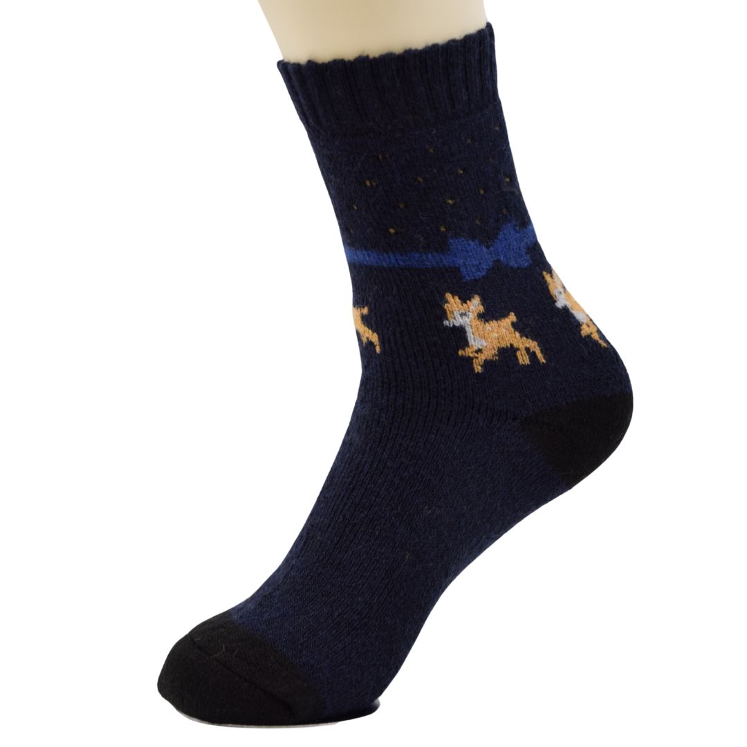 Cozy Winter Reindeer Socks – Navy Blue Crew Length