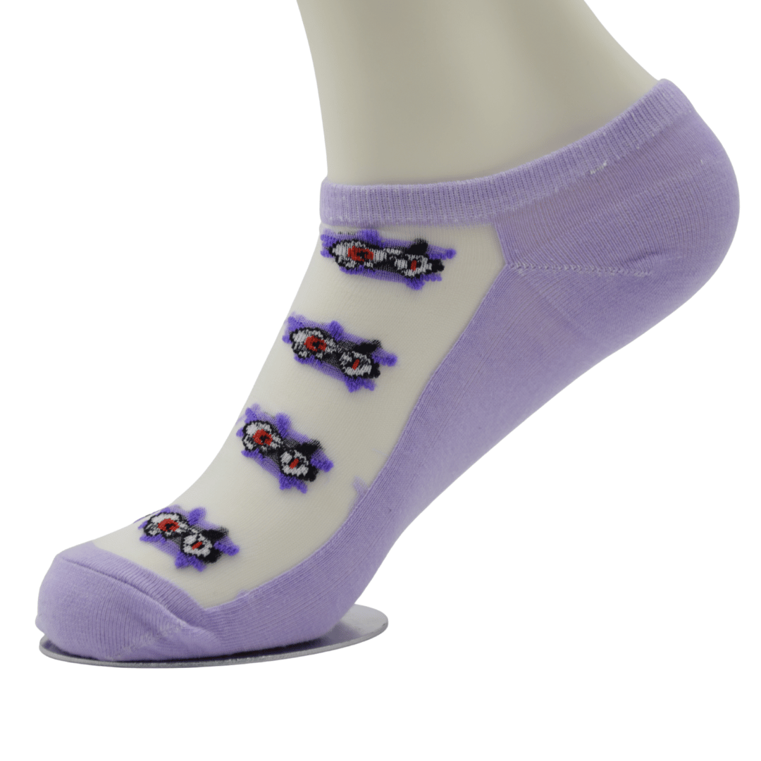 Lavender Sheer Ankle Socks with Floral Embroidery