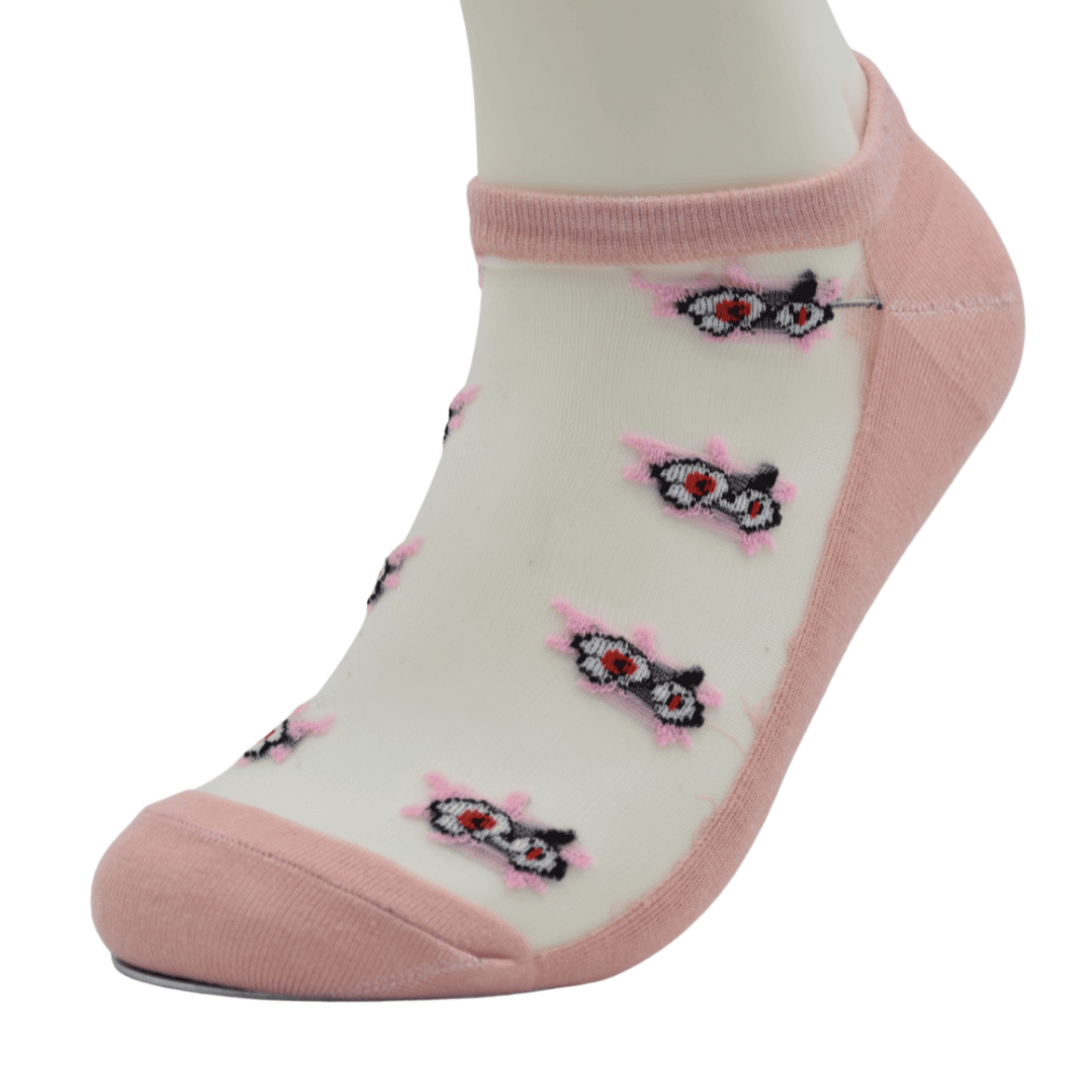 Blush Pink Sheer Ankle Socks with Floral Embroidery