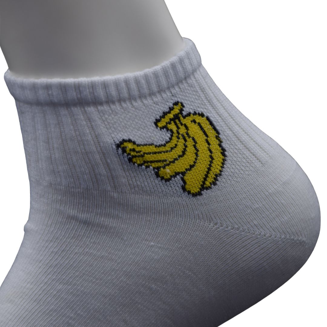 White Ankle Socks with Banana Embroidery – Fun & Casual Style