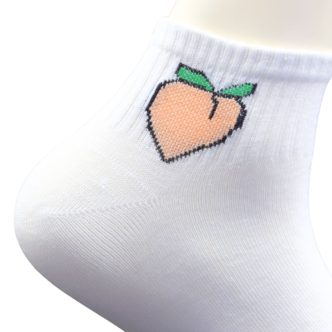 White Ankle Socks with Peach Embroidery – Cute & Trendy Style