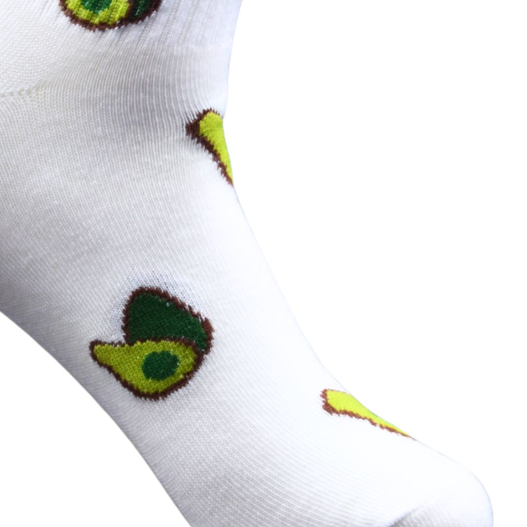 White Ankle Socks with Avocado Pattern – Fun & Comfy Style
