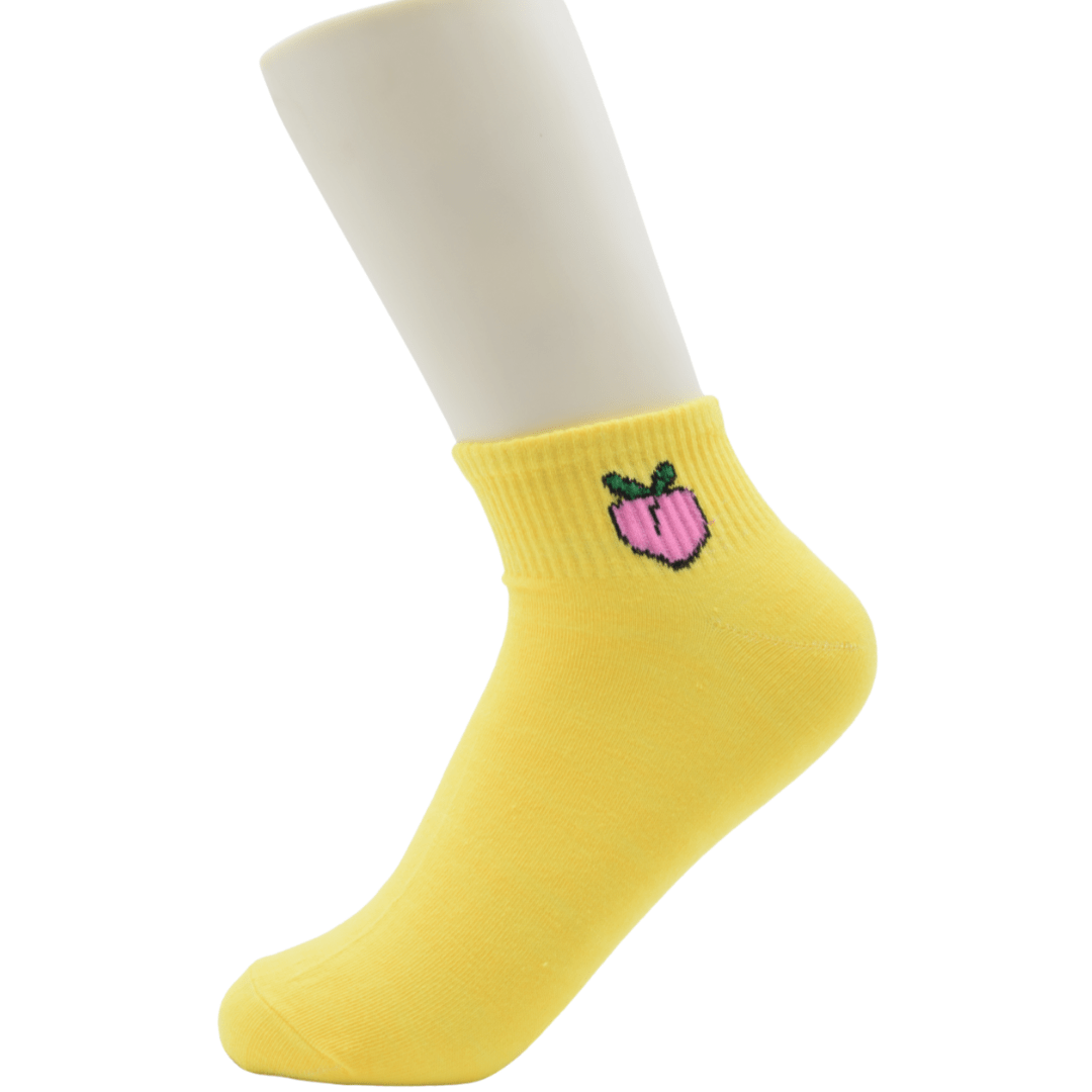 Yellow Peach Ankle Socks – Cute Fruit Design