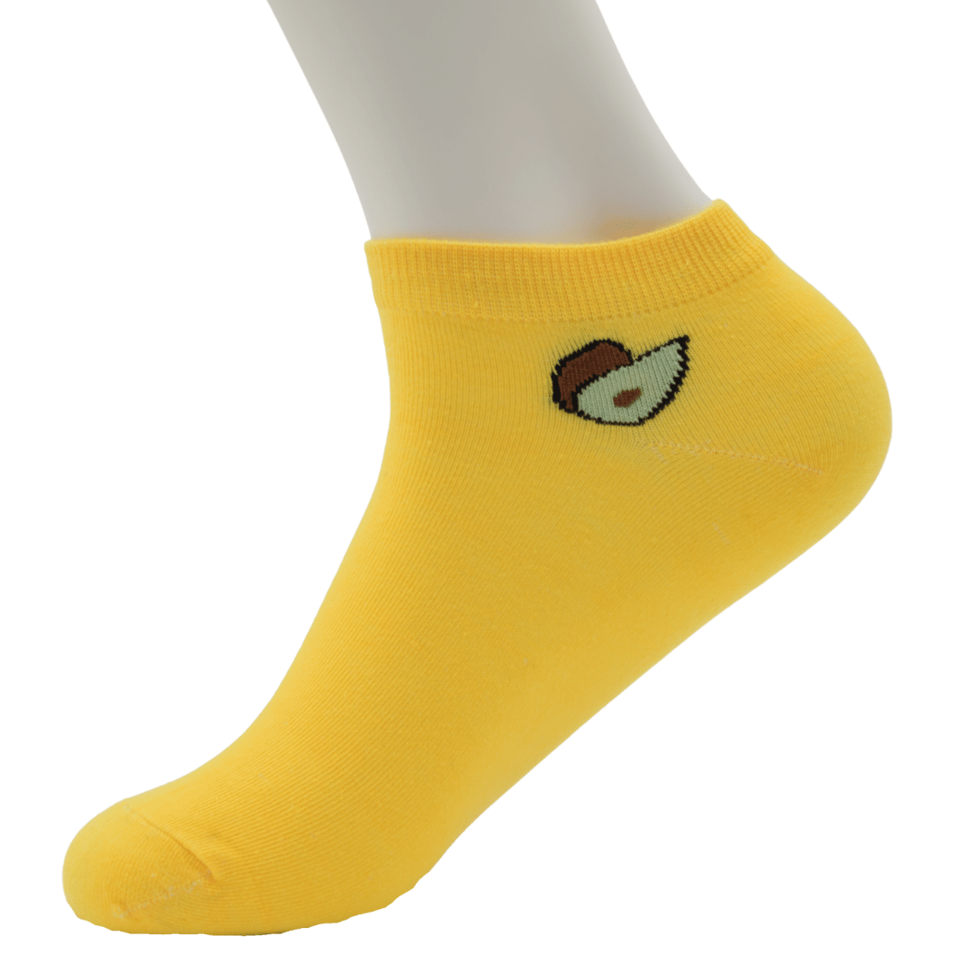 Yellow Ankle Socks with Avocado Design