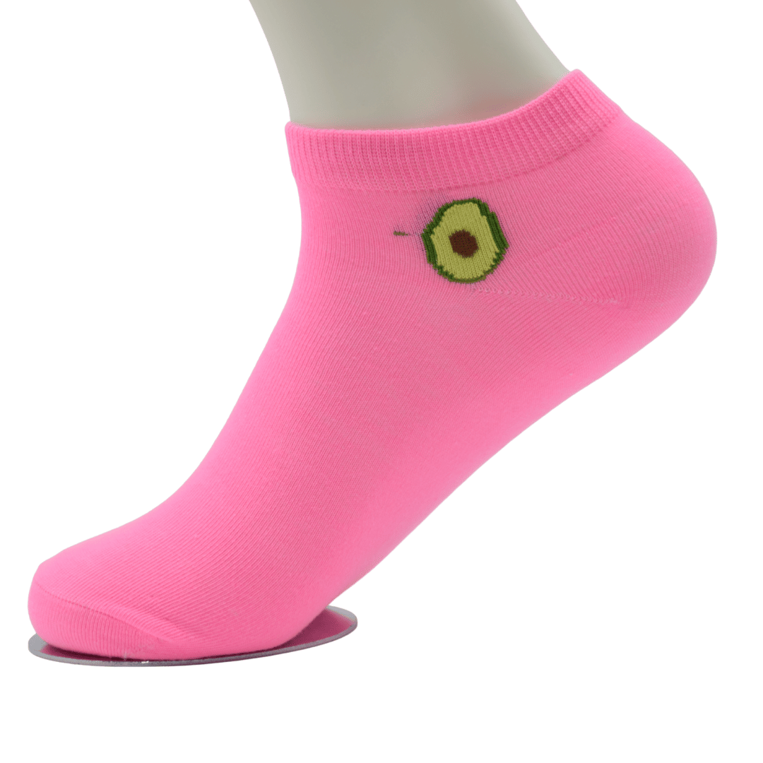 Pink Ankle Socks with Avocado Embroidery