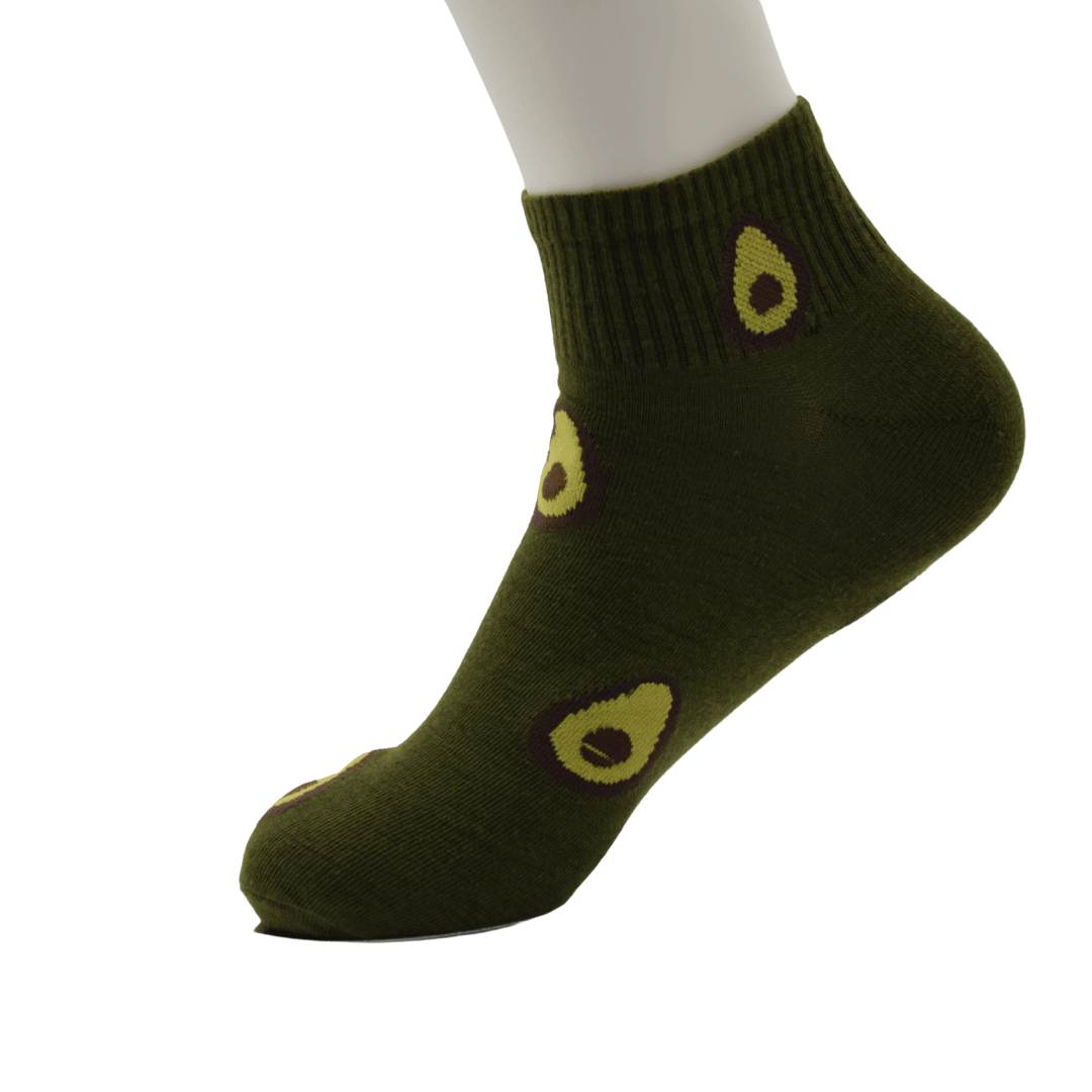 Green Ankle Socks with Fun Avocado Pattern