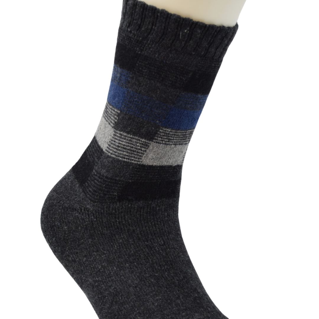 Men’s Winter Woolen Socks – Black & Grey Checkered Pattern