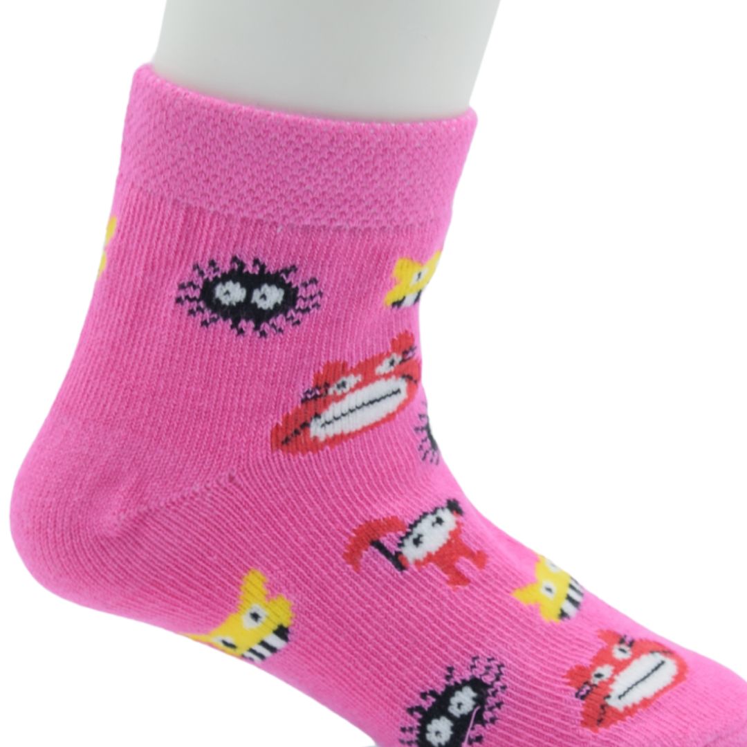 Bright Pink Cartoon Baby Crew Socks – Fun Character Print