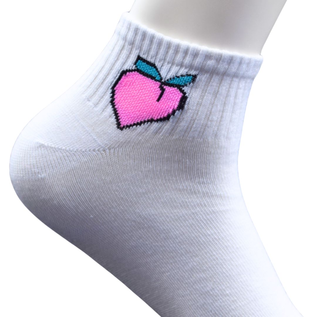 White Ankle Socks with Peach Design – Cute & Comfy Everyday Wear