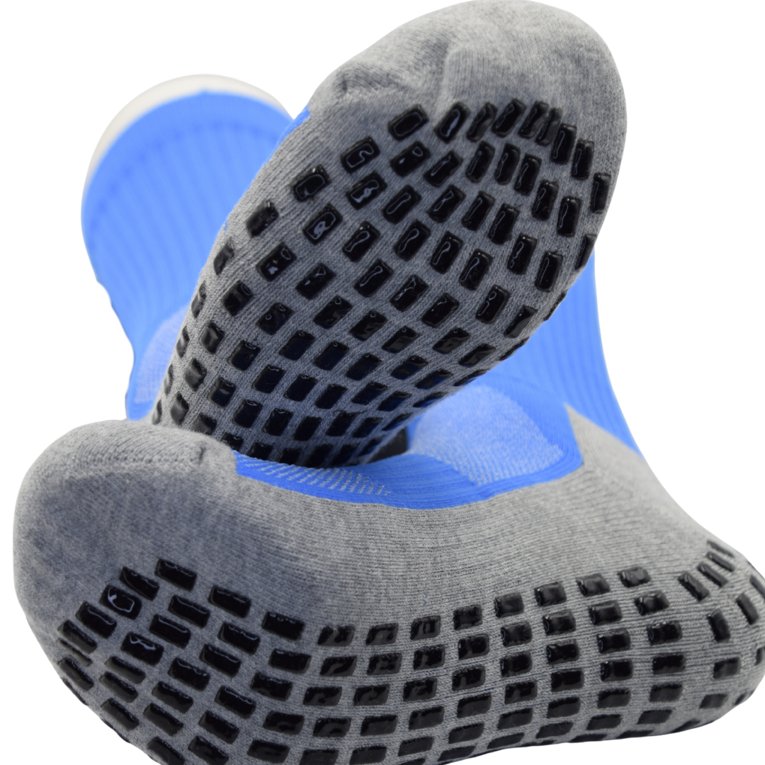 Men & Women’s Anti-Slip Athletic Grip Socks – Blue & Grey Sports Crew Socks