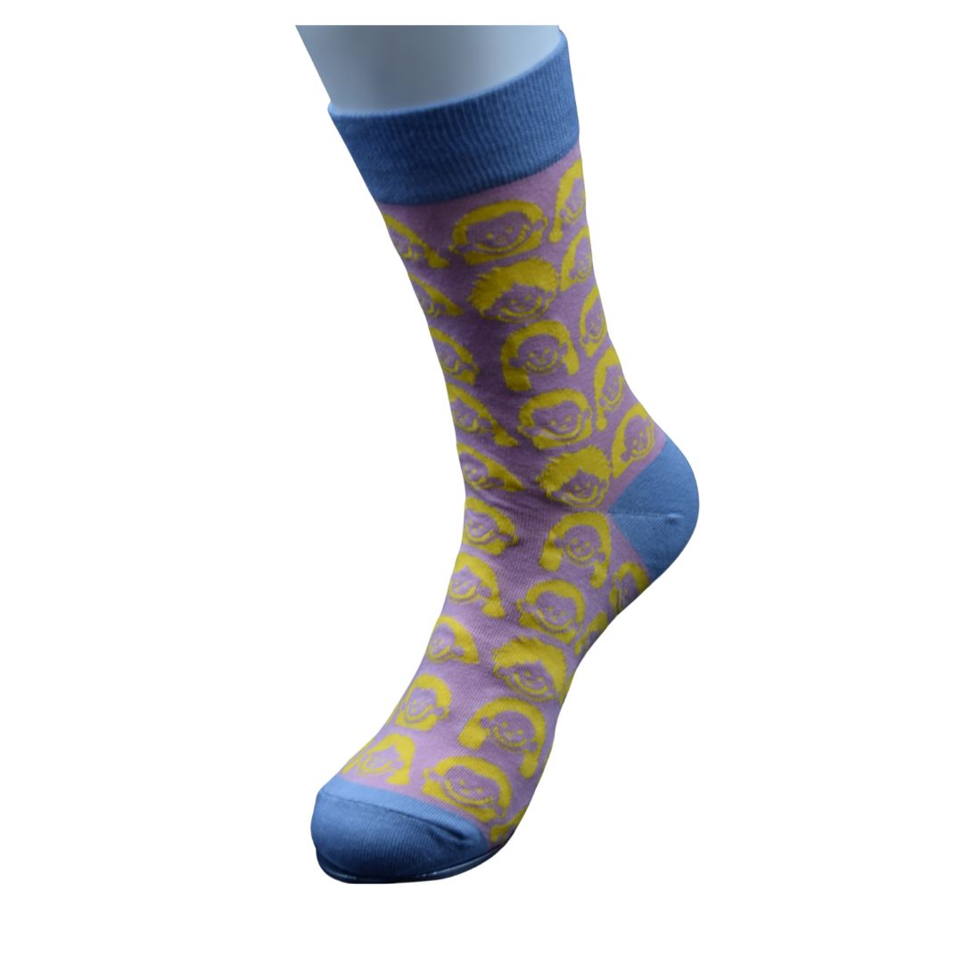 Pastel Pattern Crew Socks – Lavender & Yellow with Blue Accents