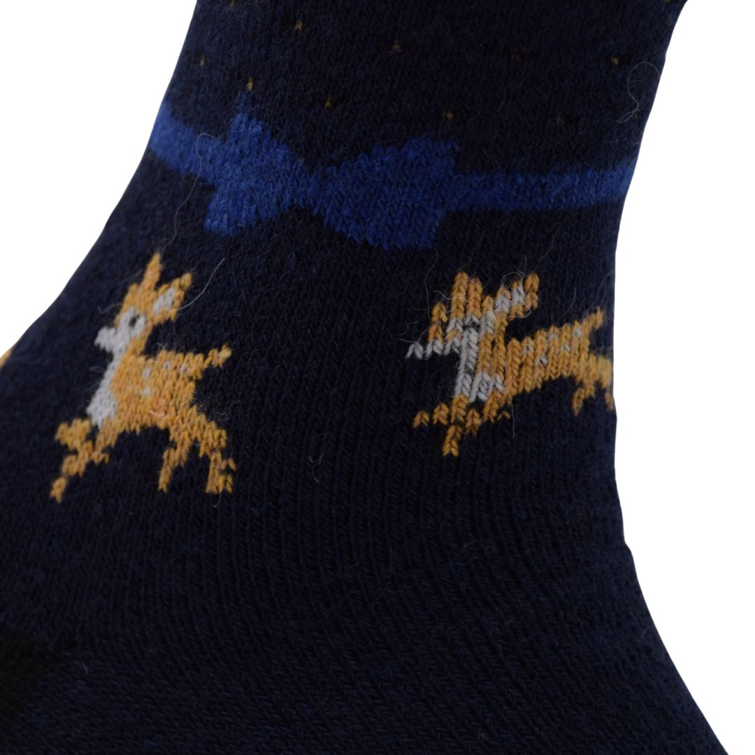 Cozy Winter Reindeer Socks – Navy Blue Crew Length