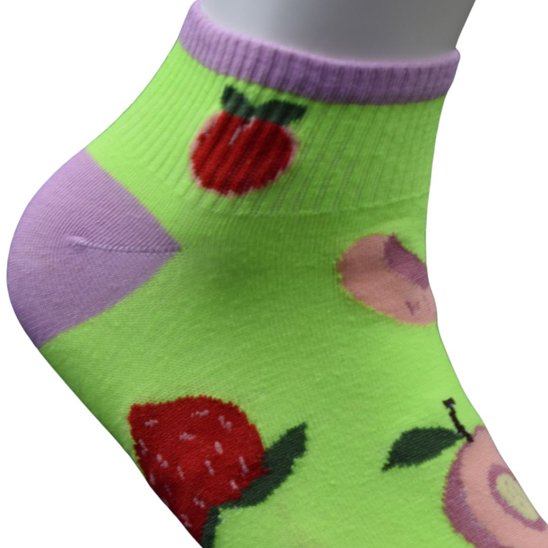 Colorful Fruit Design Ankle Socks – Green & Purple