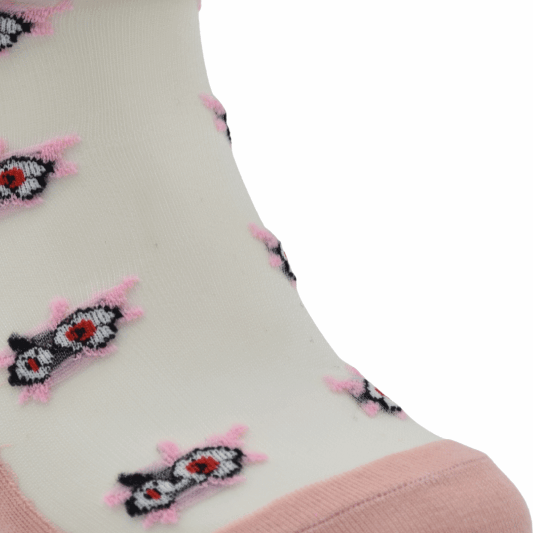 Blush Pink Sheer Ankle Socks with Floral Embroidery