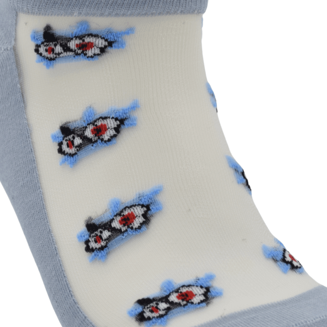Sky Blue Sheer Ankle Socks with Floral Embroidery